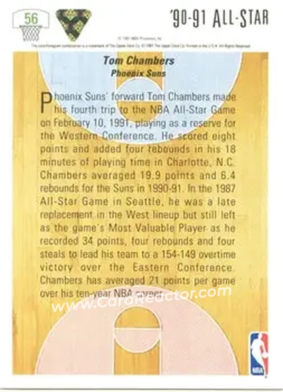 1991-92 Upper Deck #56 - Tom Chambers - Phoenix Suns - Back 1991-92 Upper Deck #56 - Tom Chambers - Phoenix Suns - Back