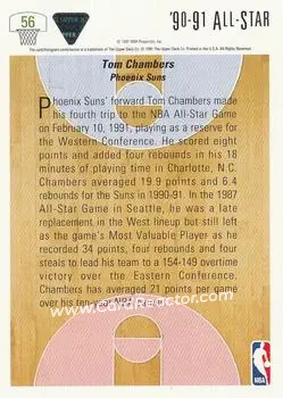 1991-92 Upper Deck #56 - Tom Chambers - Phoenix Suns - Back