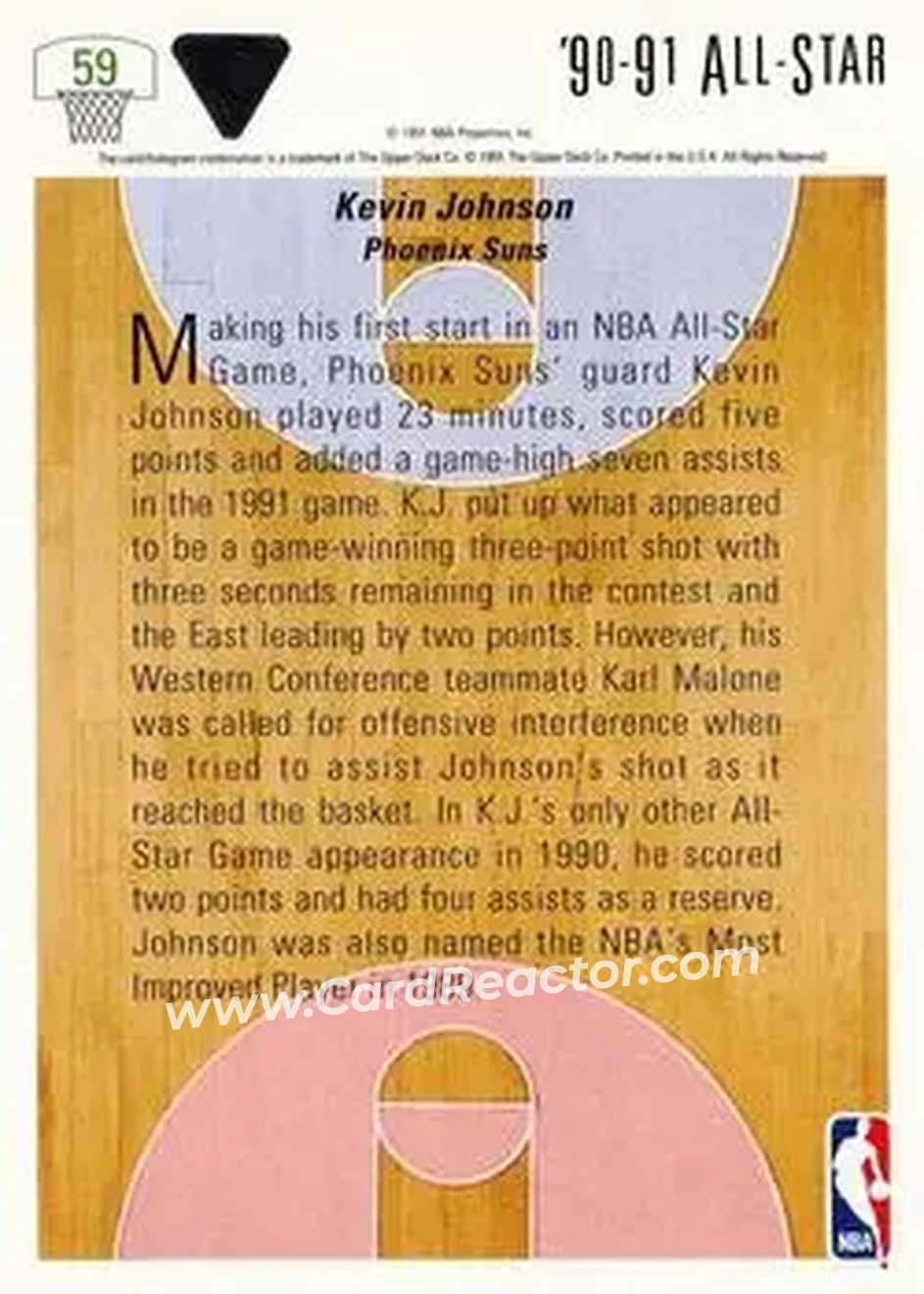 1991-92 Upper Deck #59 - Kevin Johnson - Phoenix Suns - Back