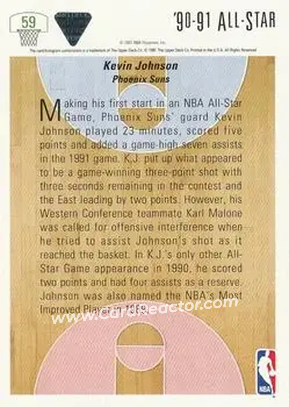 1991-92 Upper Deck #59 - Kevin Johnson - Phoenix Suns - Back