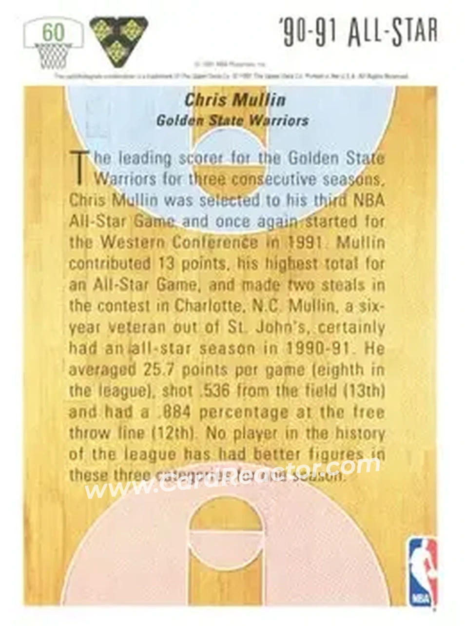 1991-92 Upper Deck #60 - Chris Mullin - Golden State Warriors - Back