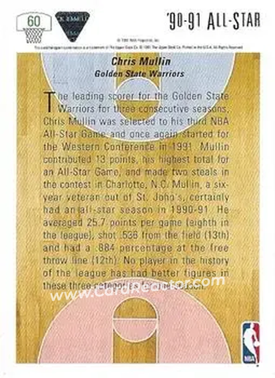 1991-92 Upper Deck #60 - Chris Mullin - Golden State Warriors - Back