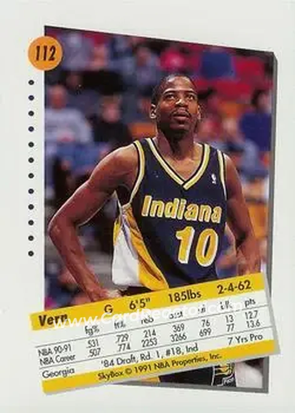 1991-92 SkyBox #112 - Vern Fleming - Indiana Pacers - Back