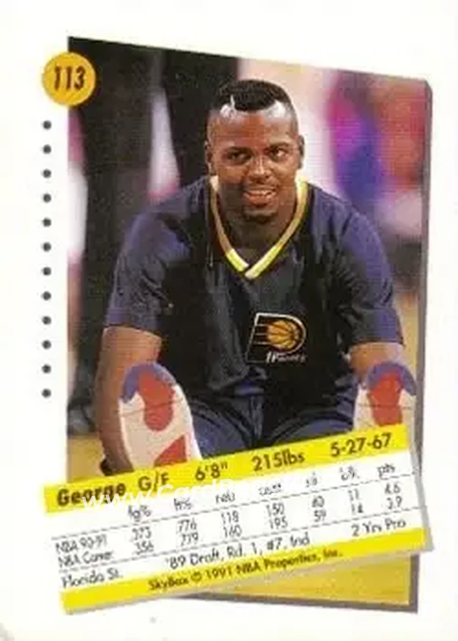 1991-92 SkyBox #113 - George McCloud - Indiana Pacers - Back