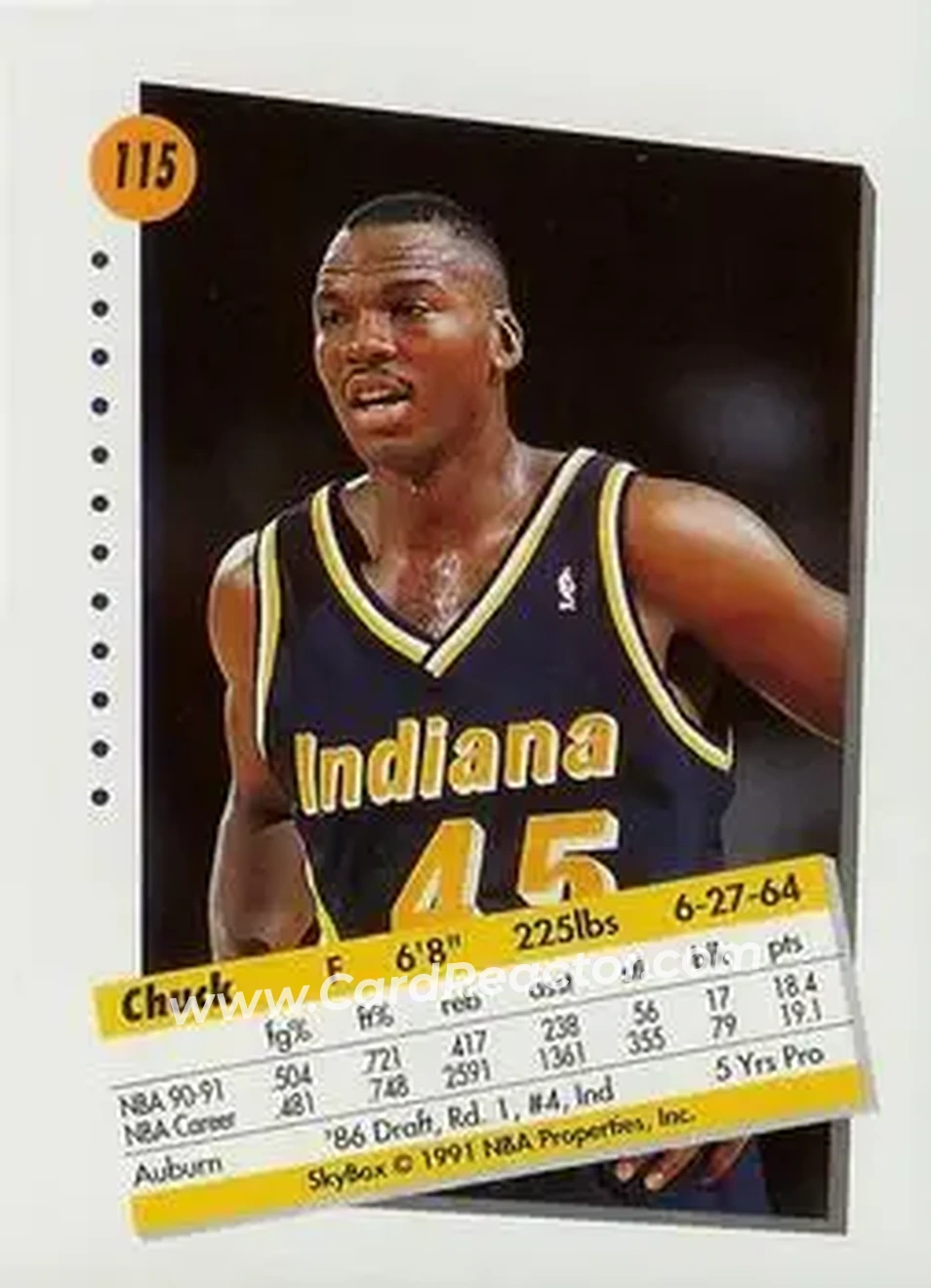 1991-92 SkyBox #115 - Chuck Person - Indiana Pacers - Back