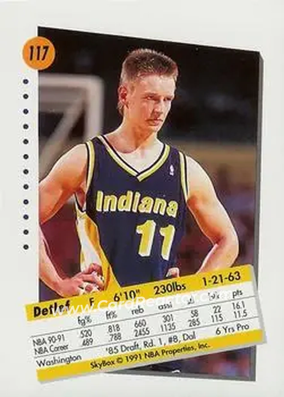 1991-92 SkyBox #117 - Detlef Schrempf - Indiana Pacers - Back
