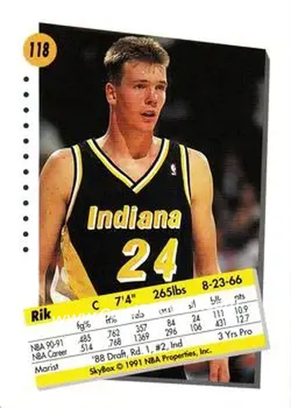 1991-92 SkyBox #118 - Rik Smits - Indiana Pacers - Back