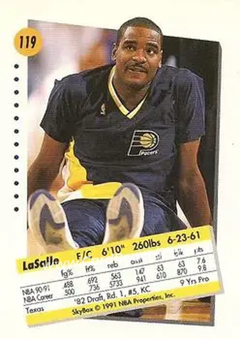 1991-92 SkyBox #119 - LaSalle Thompson - Indiana Pacers - Back