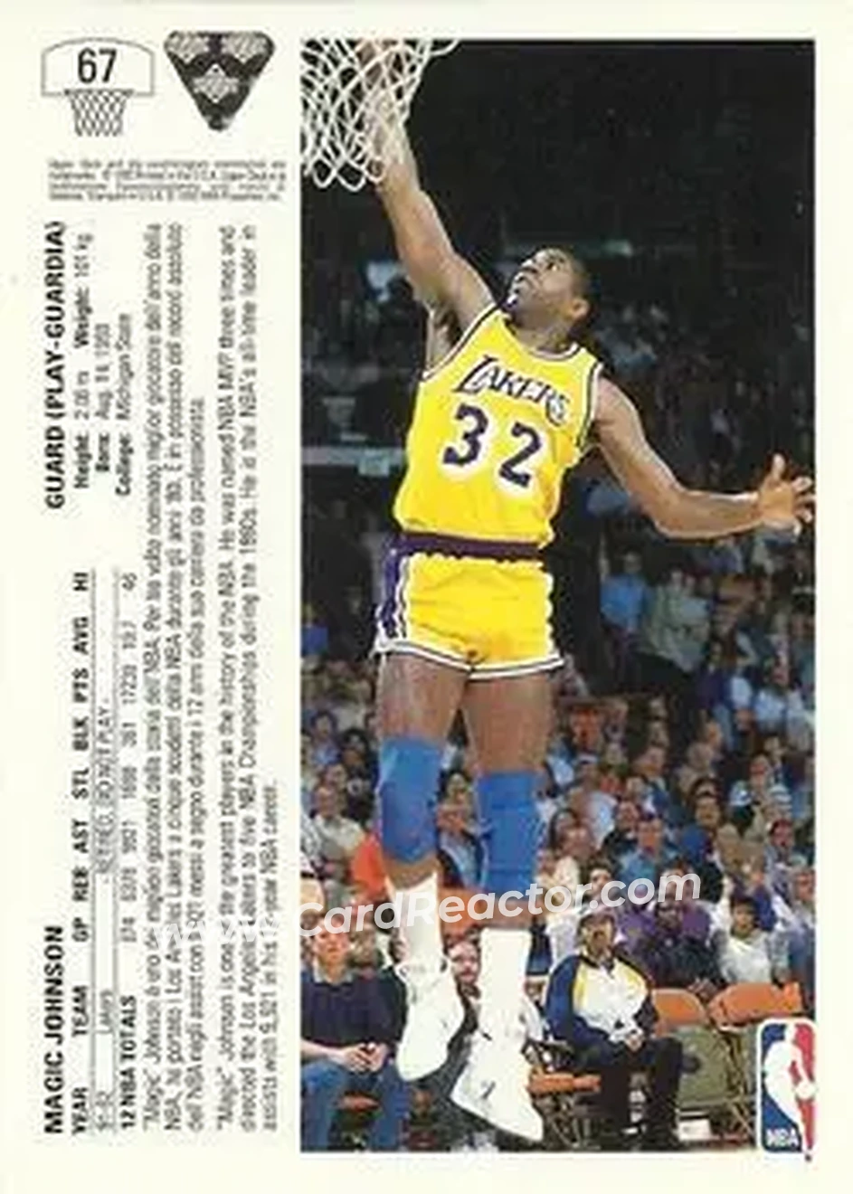 1991-92 Upper Deck Italian #67 - Magic Johnson - Los Angeles Lakers - Back