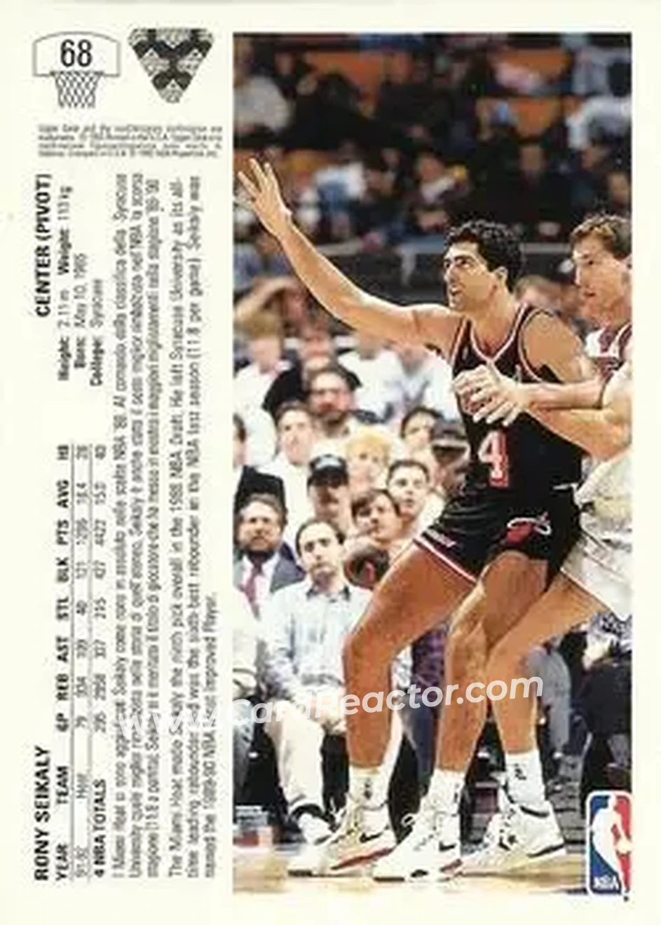1991-92 Upper Deck Italian #68 - Rony Seikaly - Miami Heat - Back