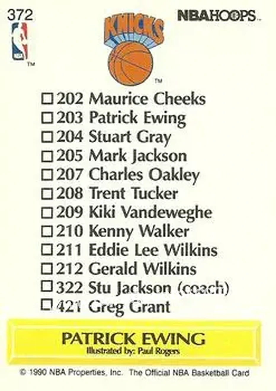 1990-91 Hoops #372 - Patrick Ewing - New York Knicks - Back