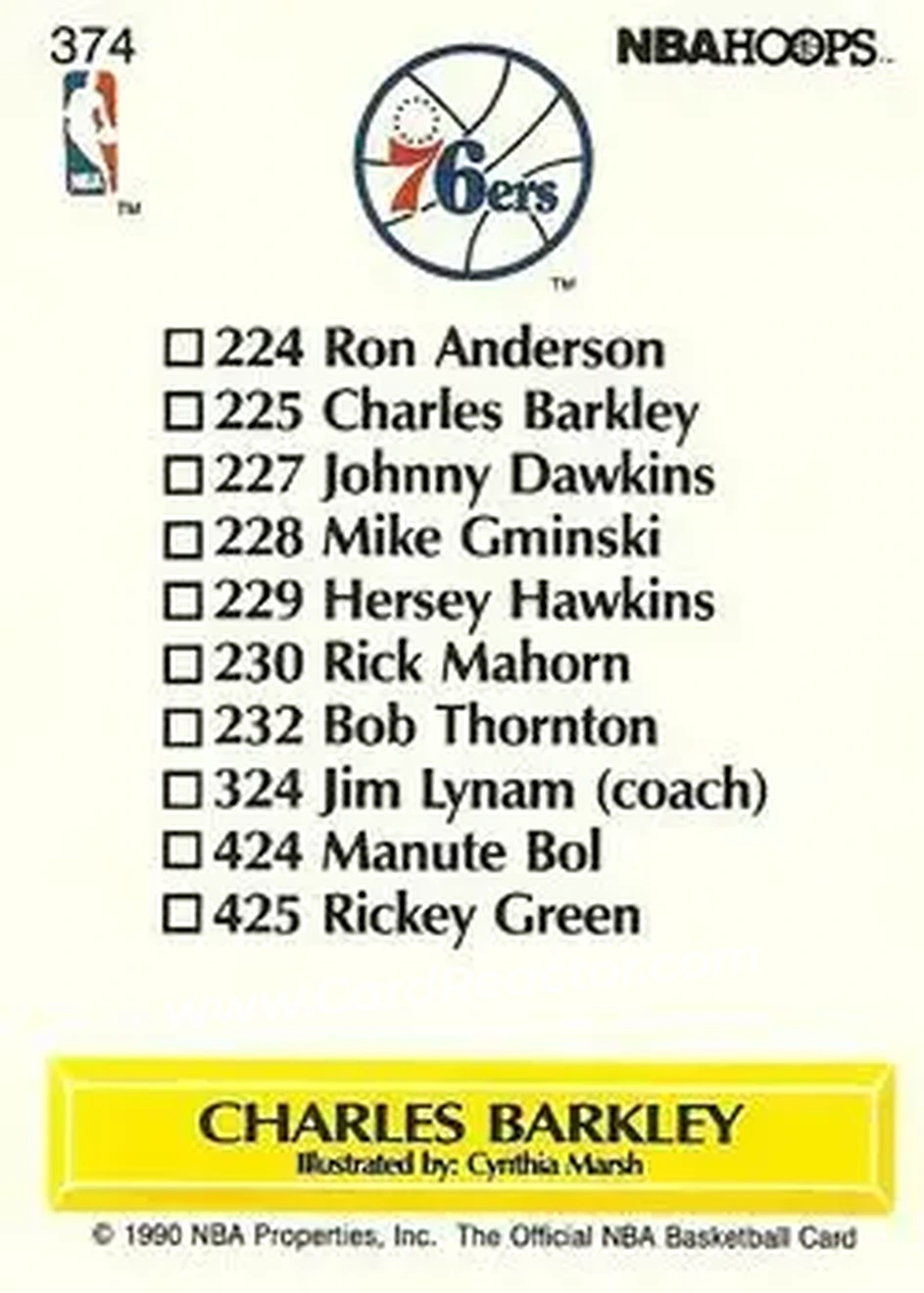 1990-91 Hoops #374 - Charles Barkley - Philadelphia 76ers - Back