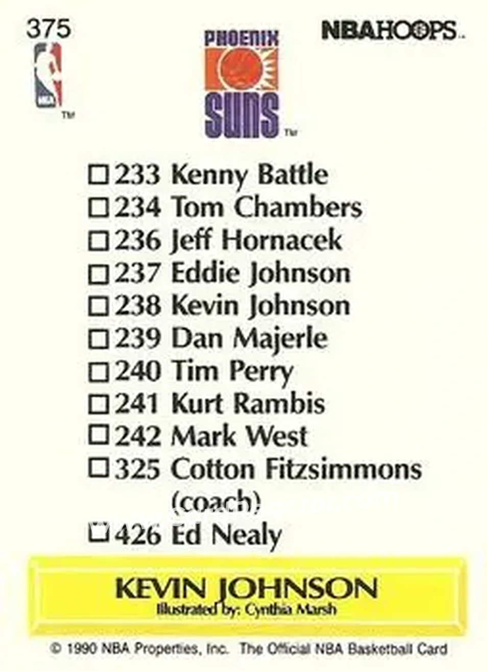 1990-91 Hoops #375 - Kevin Johnson - Phoenix Suns - Back