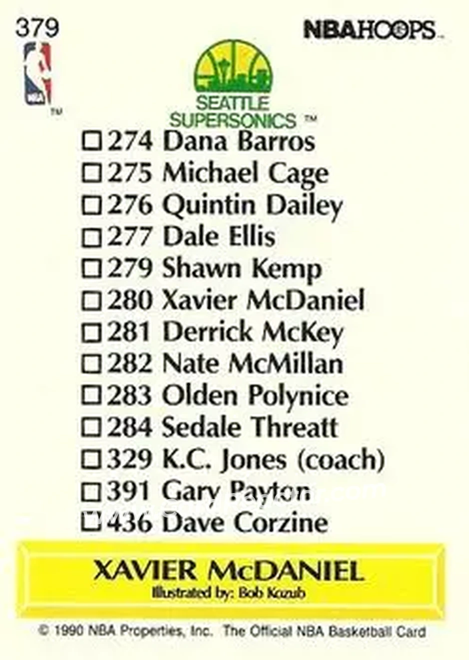 1990-91 Hoops #379 - Xavier McDaniel - Seattle SuperSonics - Back