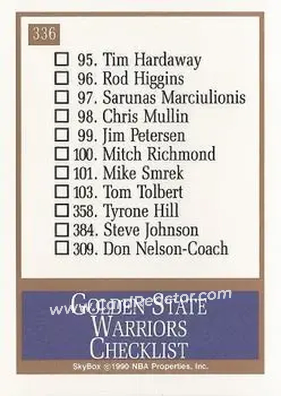 1990-91 SkyBox #336 - Card #336 - Golden State Warriors - Back
