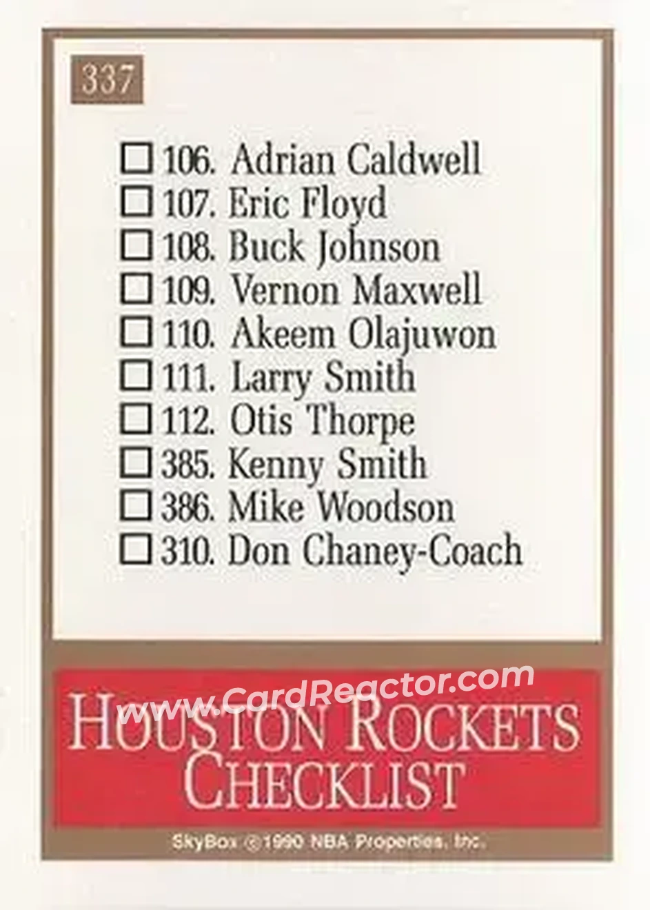 1990-91 SkyBox #337 - Card #337 - Houston Rockets - Back