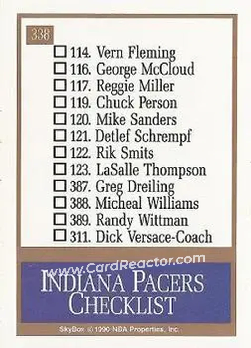 1990-91 SkyBox #338 - Card #338 - Indiana Pacers - Back