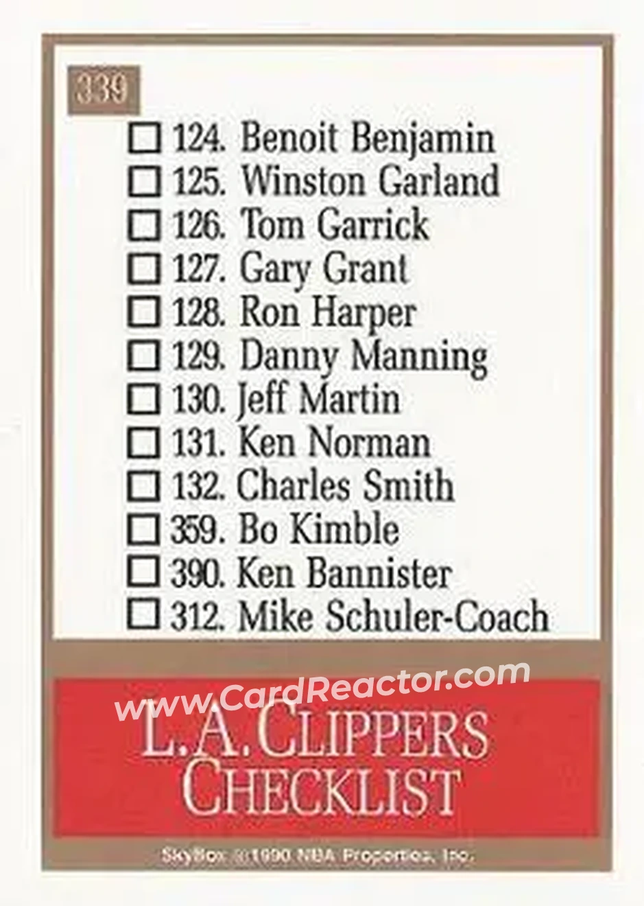 1990-91 SkyBox #339 - Card #339 - Los Angeles Clippers - Back
