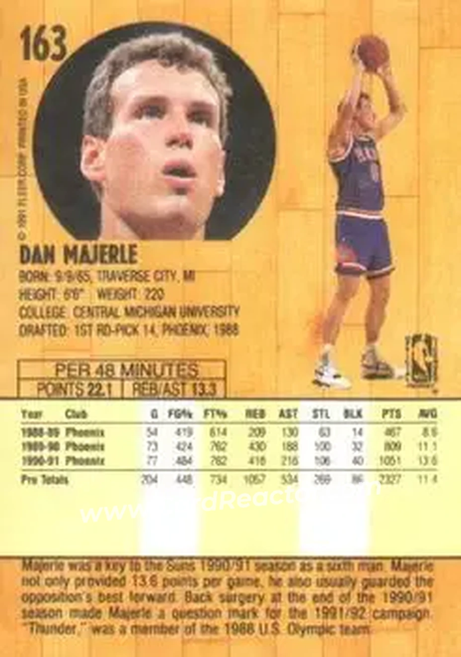 1991-92 Fleer #163 - Dan Majerle - Phoenix Suns - Back