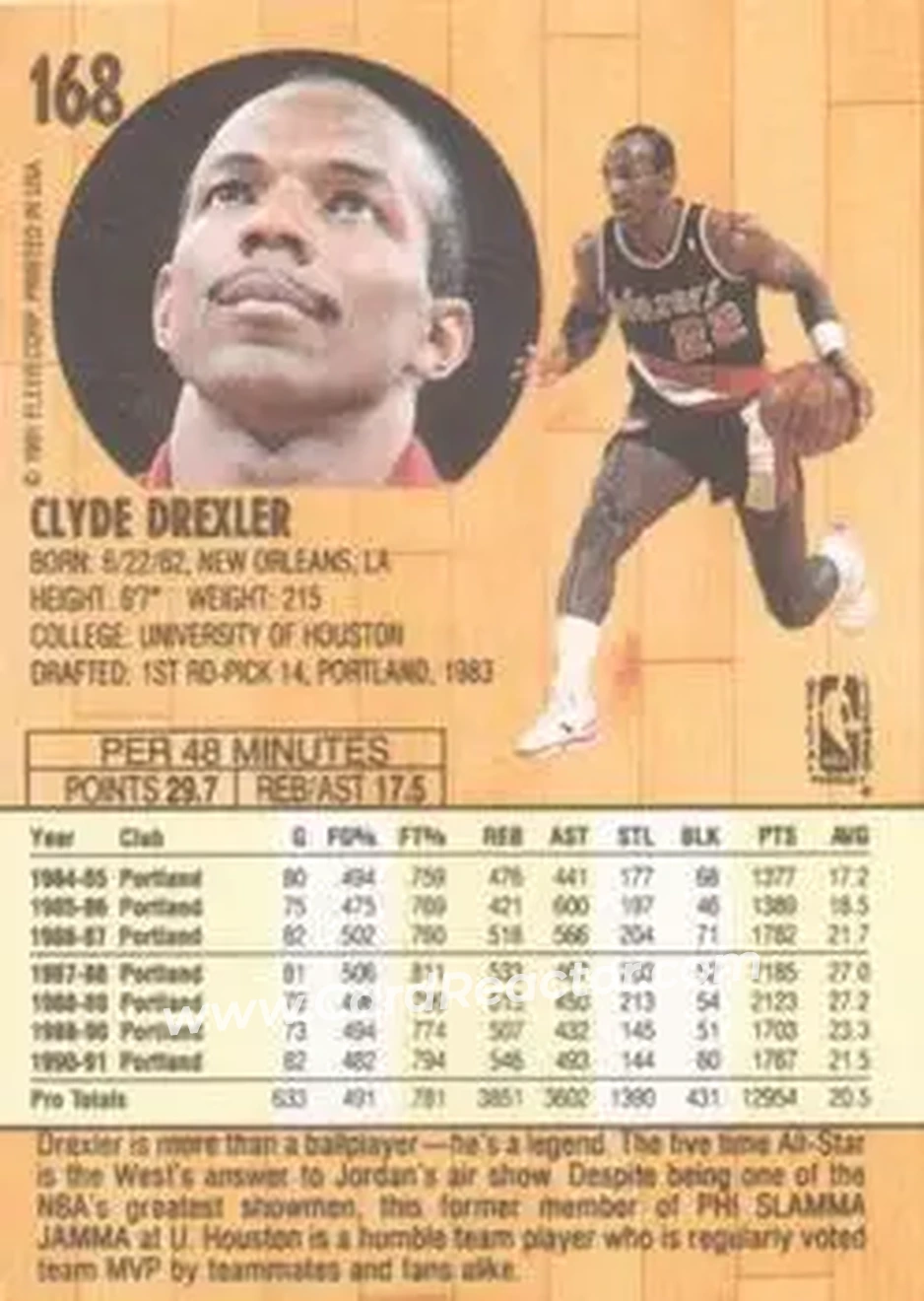 1991-92 Fleer #168 - Clyde Drexler - Portland Trail Blazers - Back