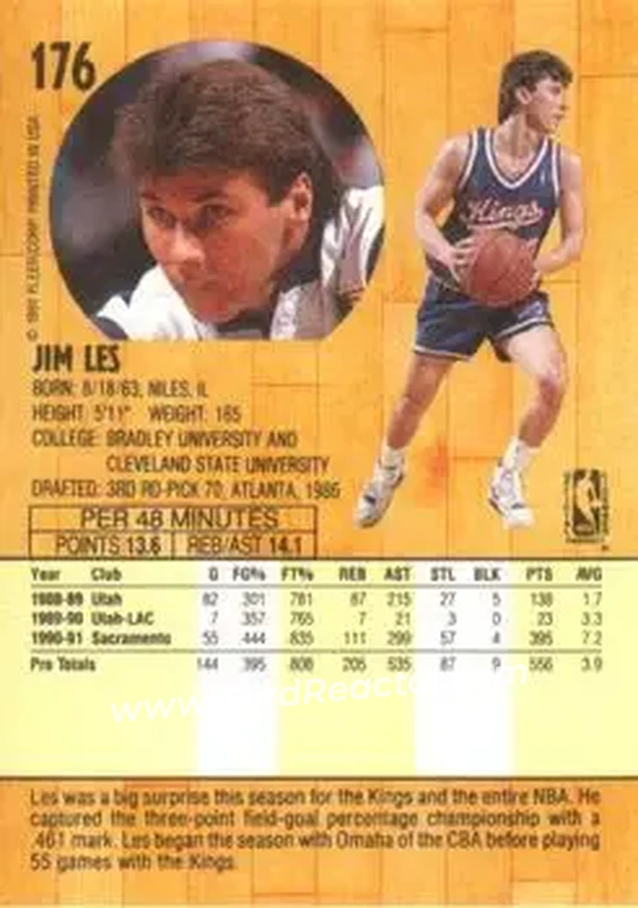 1991-92 Fleer #176 - Jim Les - Sacramento Kings - Back