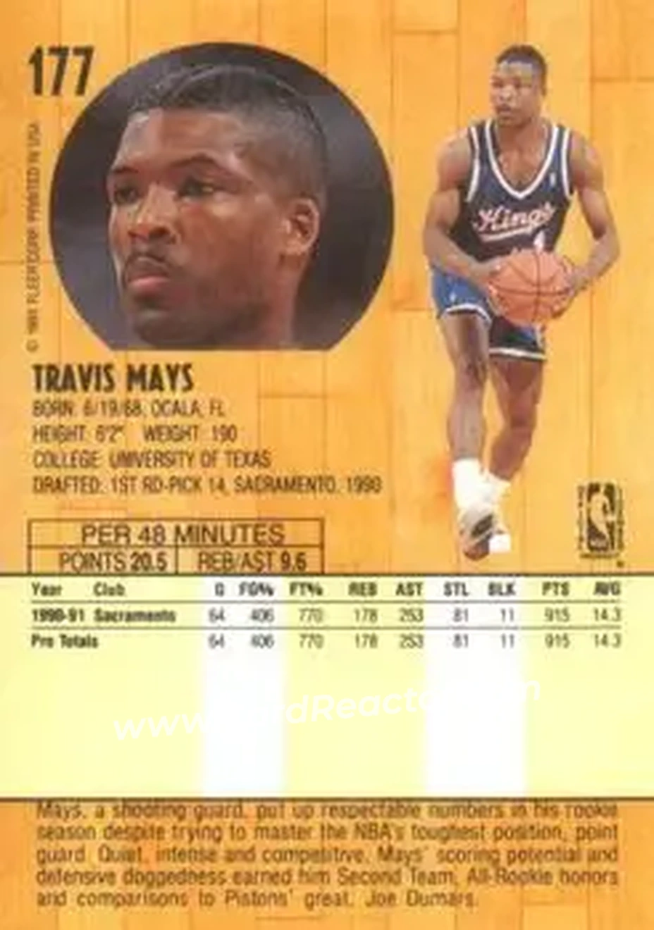 1991-92 Fleer #177 - Travis Mays - Atlanta Hawks - Back