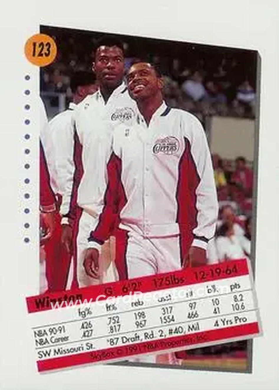 1991-92 SkyBox #123 - Winston Garland - Los Angeles Clippers - Back 1991-92 SkyBox #123 - Winston Garland - Los Angeles Clippers - Back