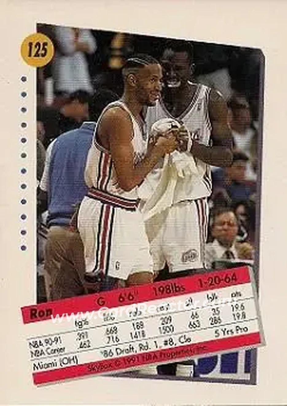 1991-92 SkyBox #125 - Ron Harper - Los Angeles Clippers - Back