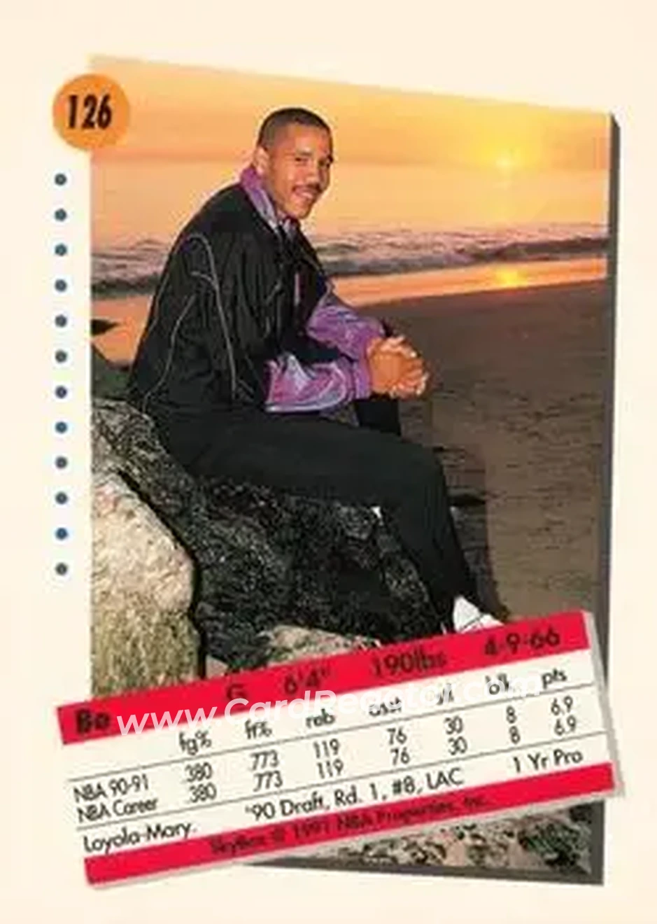 1991-92 SkyBox #126 - Bo Kimble - Los Angeles Clippers - Back