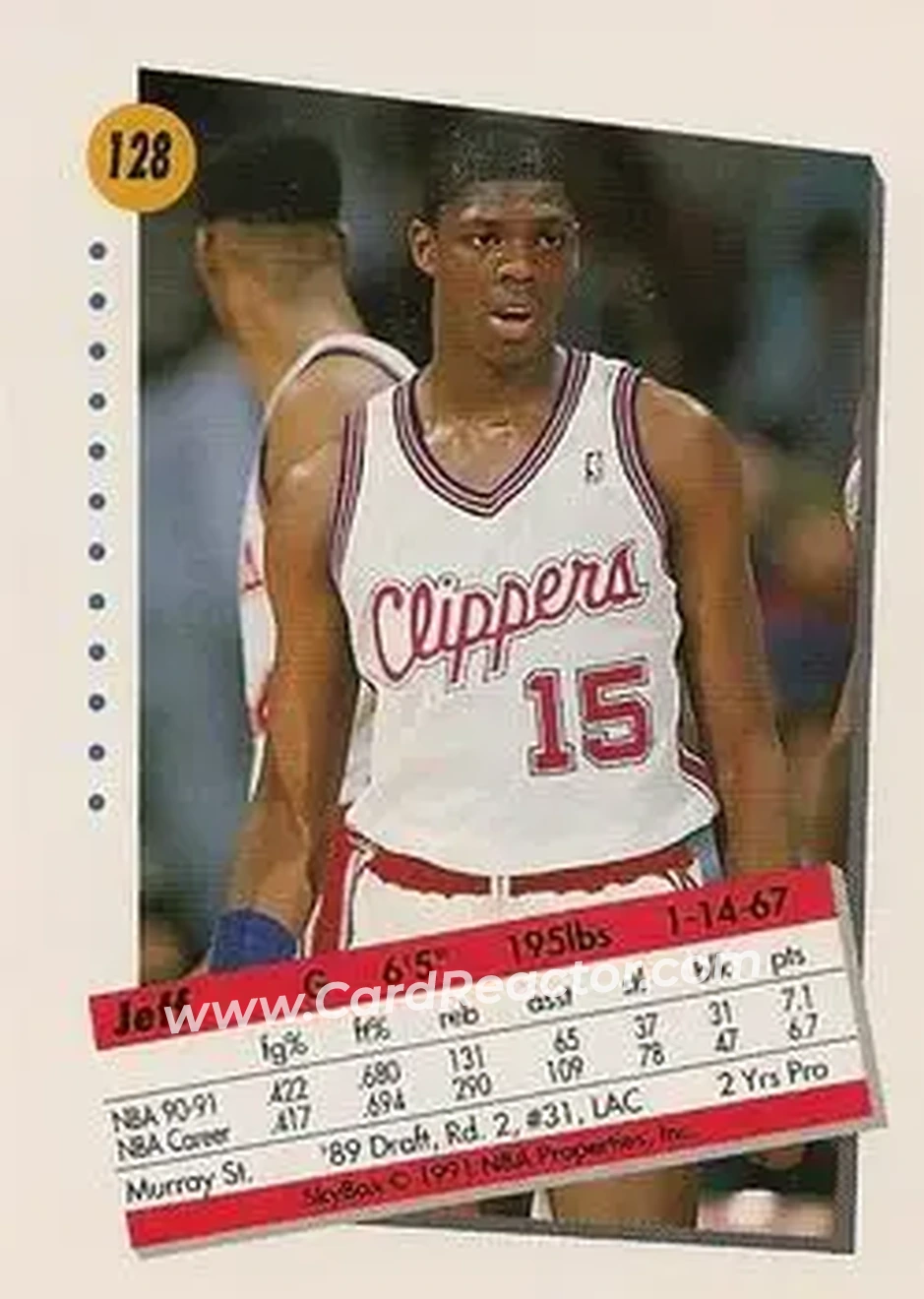 1991-92 SkyBox #128 - Jeff Martin - Los Angeles Clippers - Back
