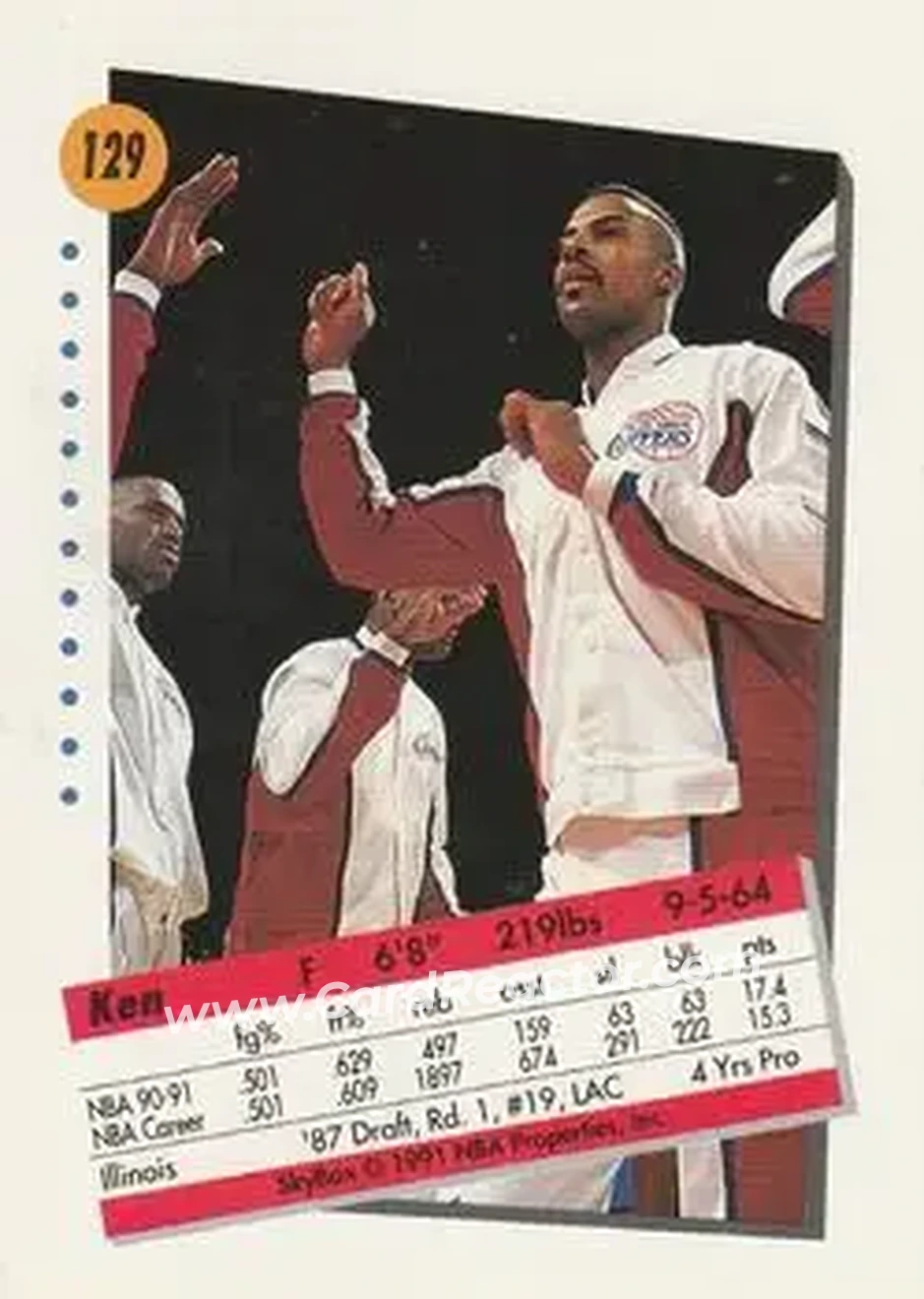 1991-92 SkyBox #129 - Ken Norman - Los Angeles Clippers - Back
