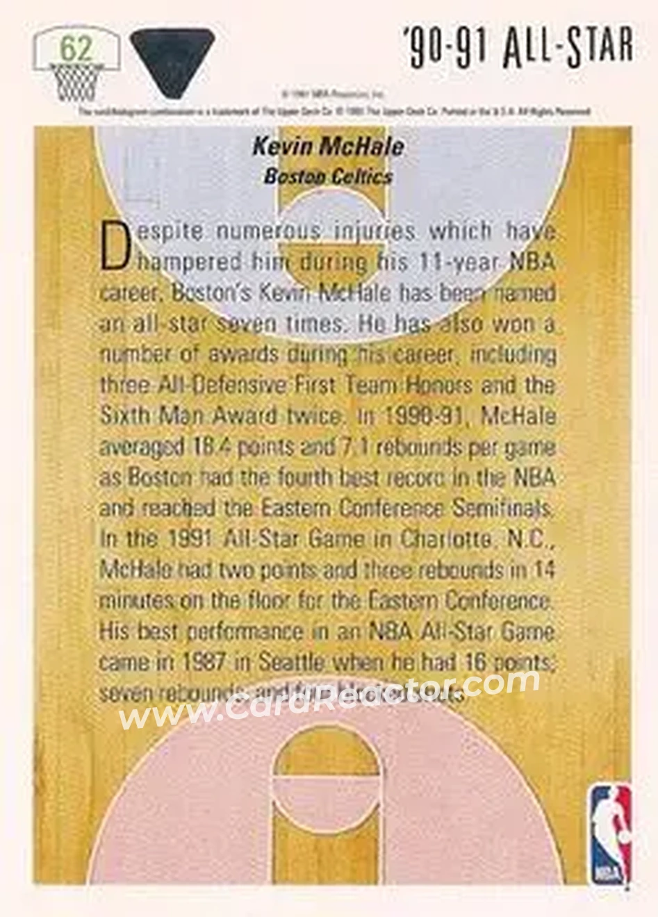 1991-92 Upper Deck #62 - Kevin McHale - Boston Celtics - Back