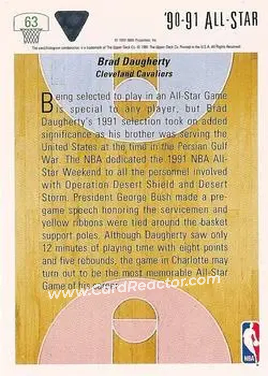 1991-92 Upper Deck #63 - Brad Daugherty - Cleveland Cavaliers - Back