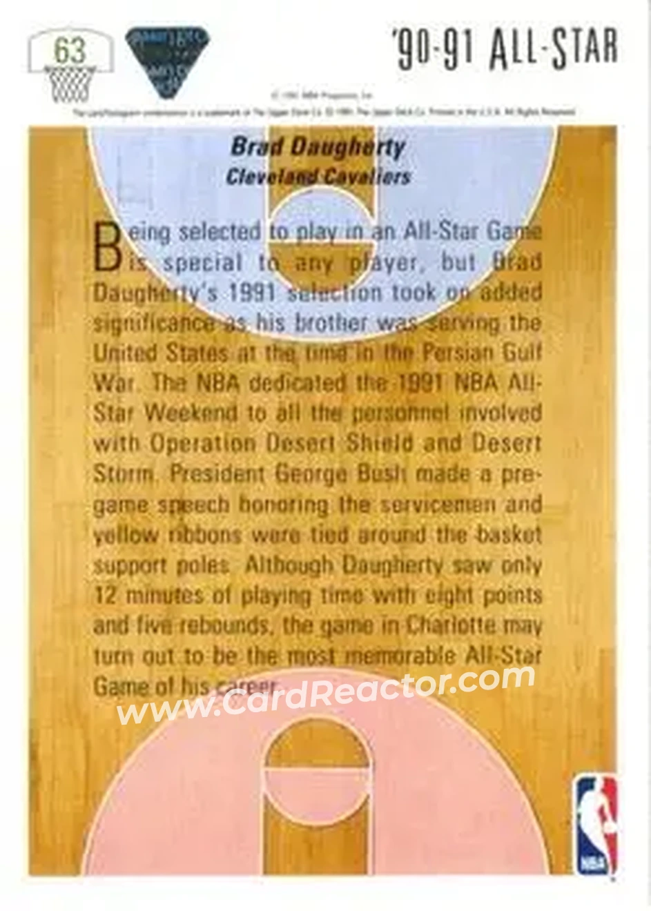 1991-92 Upper Deck #63 - Brad Daugherty - Cleveland Cavaliers - Back