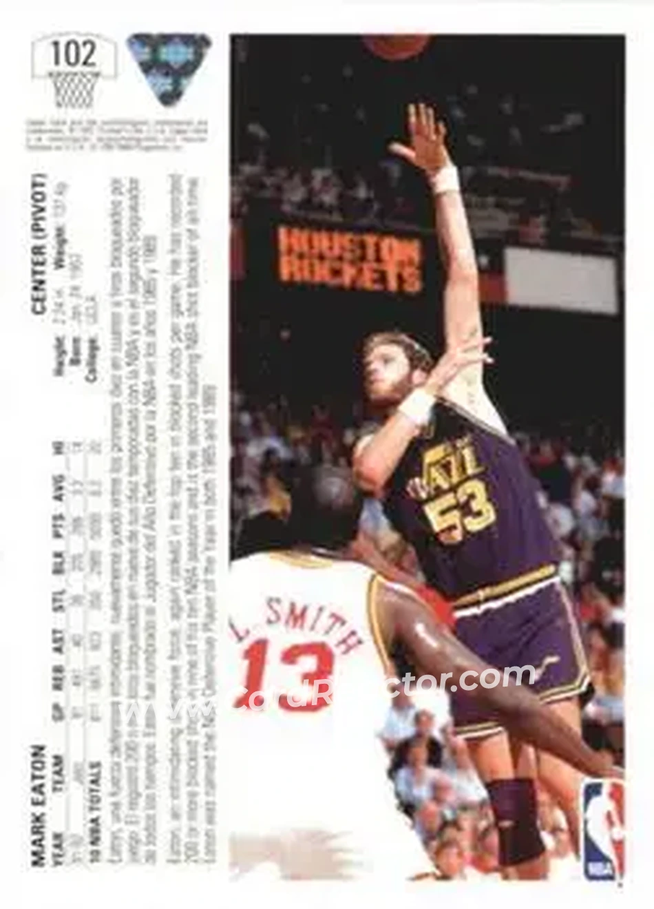 1991-92 Upper Deck Spanish #102 - Mark Eaton - Utah Jazz - Back 1991-92 Upper Deck Spanish #102 - Mark Eaton - Utah Jazz - Back