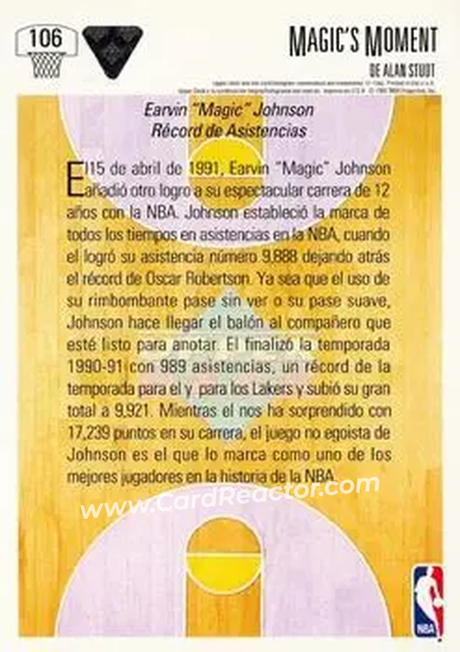 1991-92 Upper Deck Spanish #106 - Card #106 - Los Angeles Lakers - Back