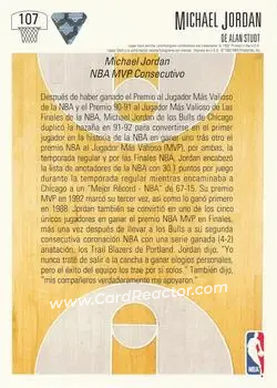 1991-92 Upper Deck Spanish #107 - Michael Jordan - Chicago Bulls - Back