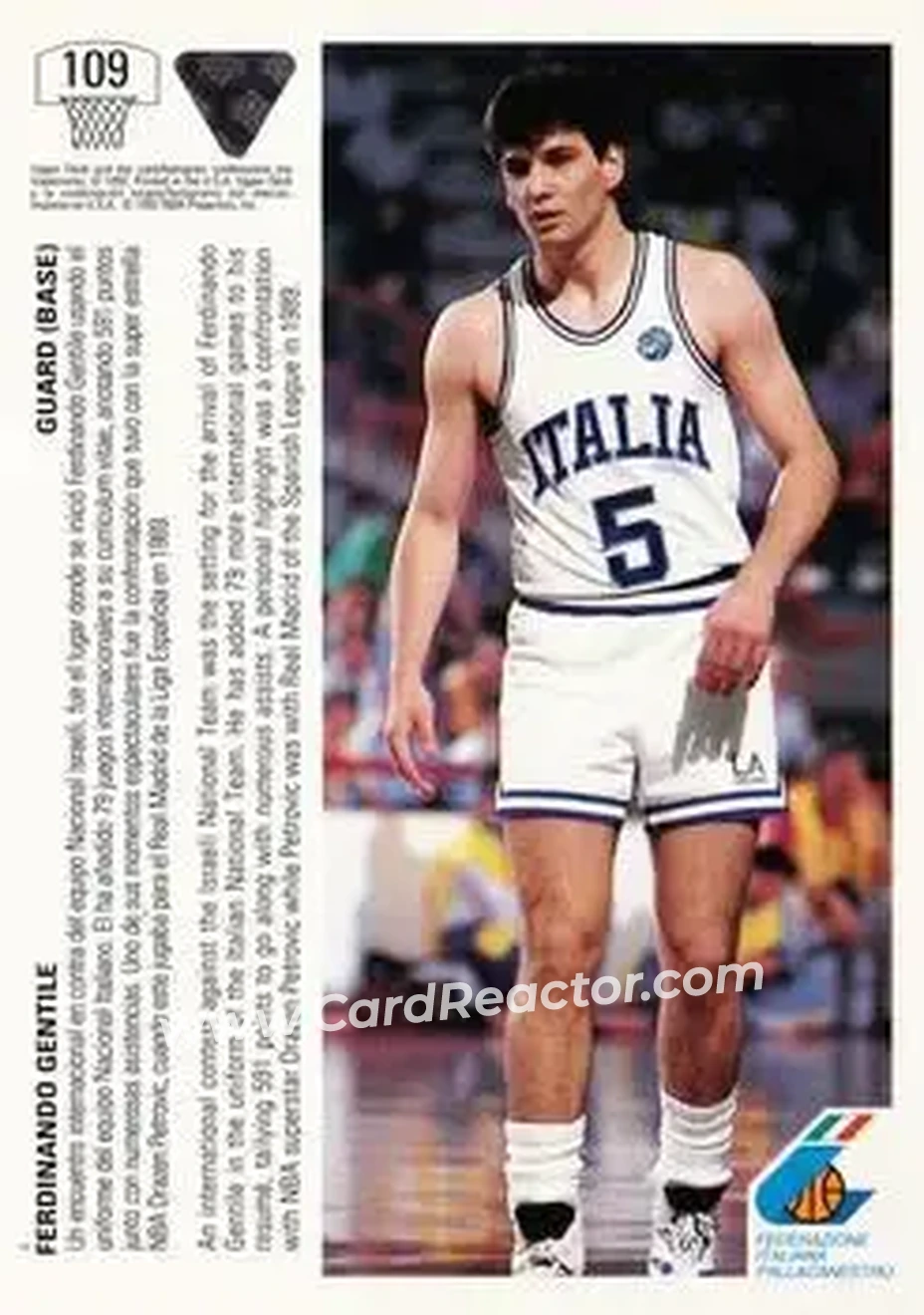 1991-92 Upper Deck Spanish #109 - Ferdinando Gentile - Italy - Back