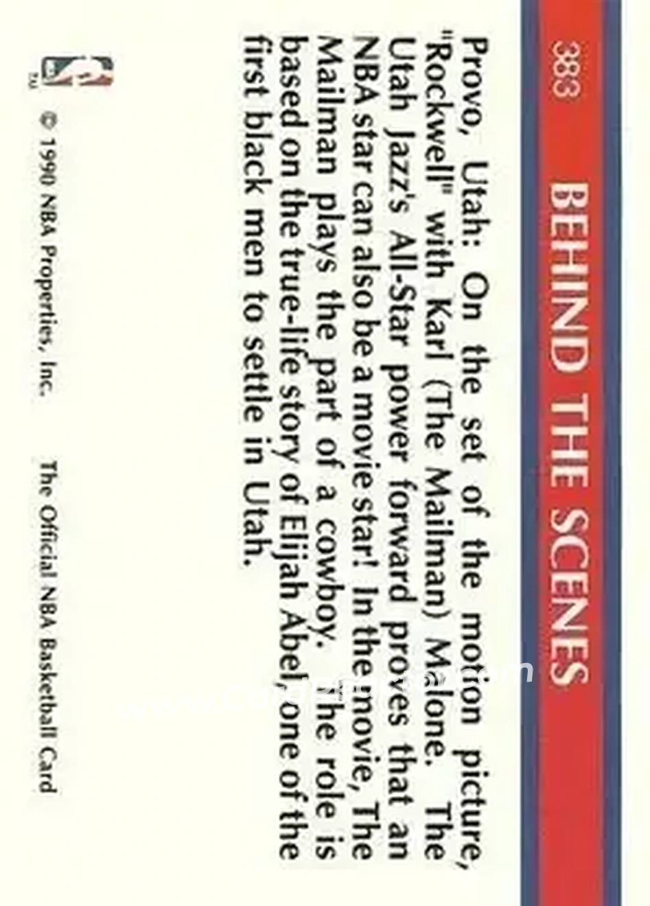 1990-91 Hoops #383 - Card #383 - Utah Jazz - Back