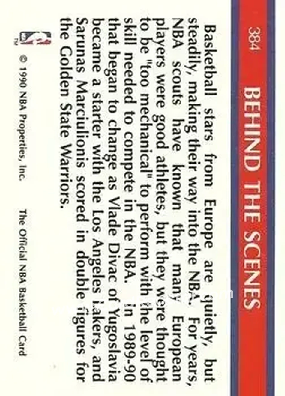 1990-91 Hoops #384 - Card #384 - Back
