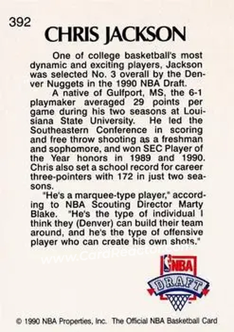 1990-91 Hoops #392 - Mahmoud Abdul-Rauf - Denver Nuggets - Back