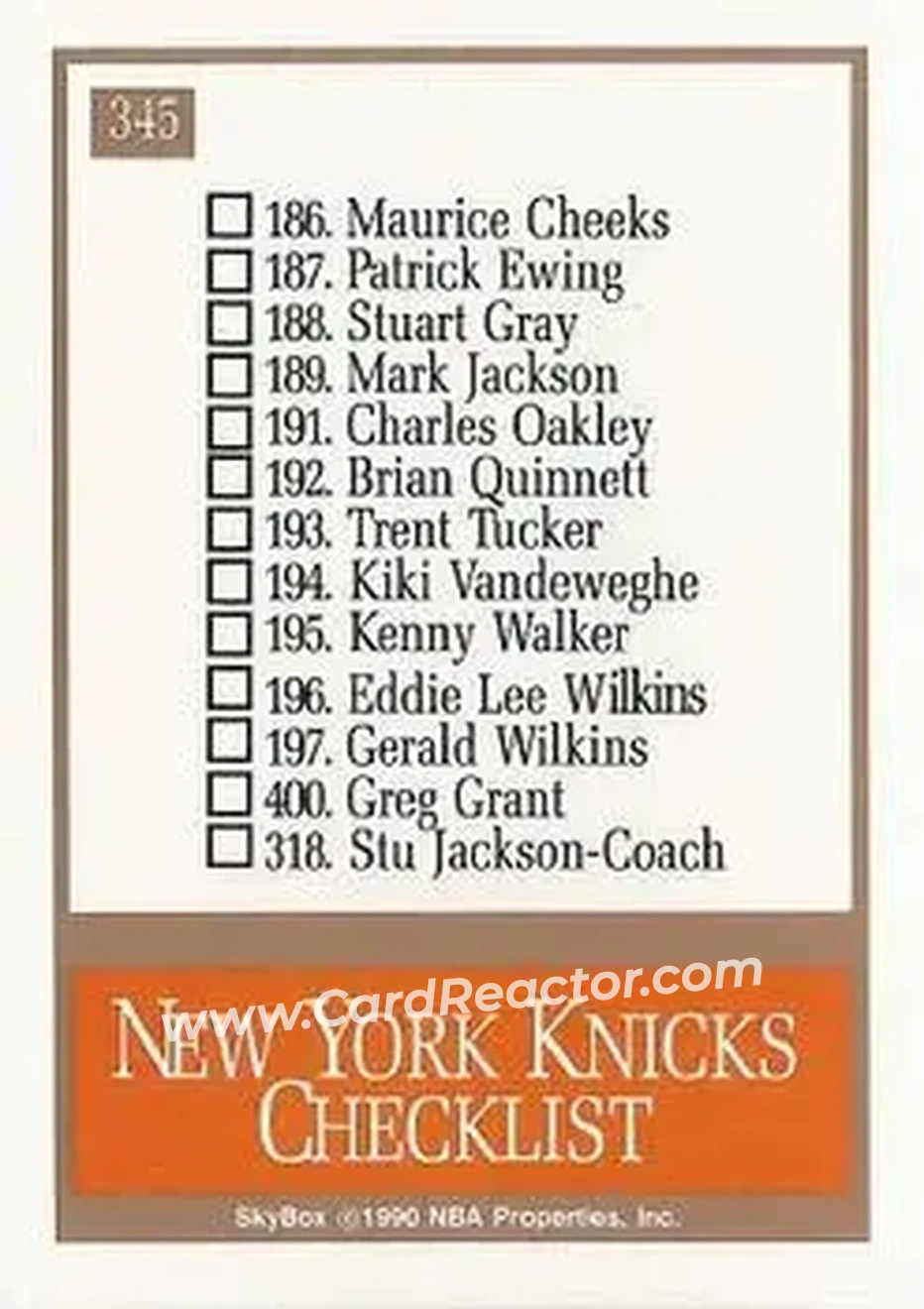1990-91 SkyBox #345 - Card #345 - New York Knicks - Back