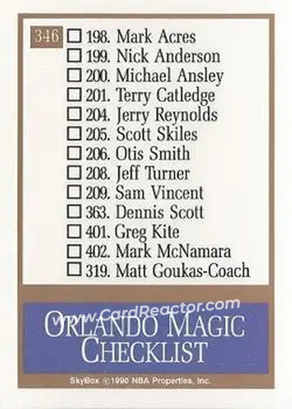 1990-91 SkyBox #346 - Card #346 - Orlando Magic - Back