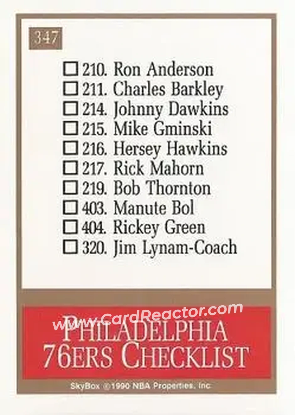 1990-91 SkyBox #347 - Card #347 - Philadelphia 76ers - Back