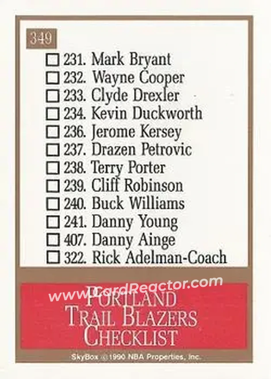 1990-91 SkyBox #349 - Card #349 - Portland Trail Blazers - Back