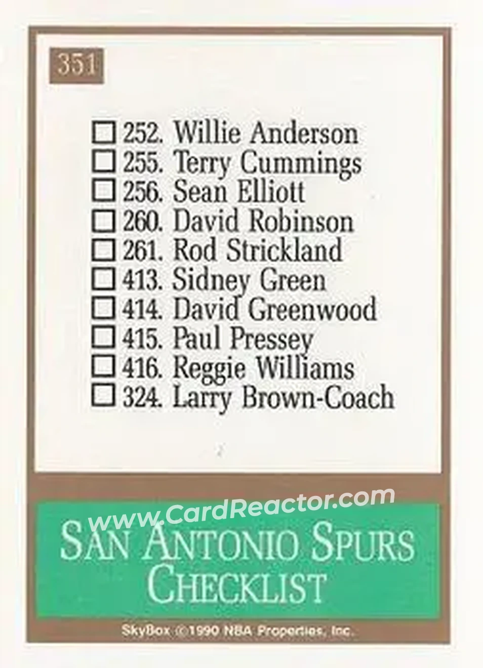 1990-91 SkyBox #351 - Card #351 - San Antonio Spurs - Back