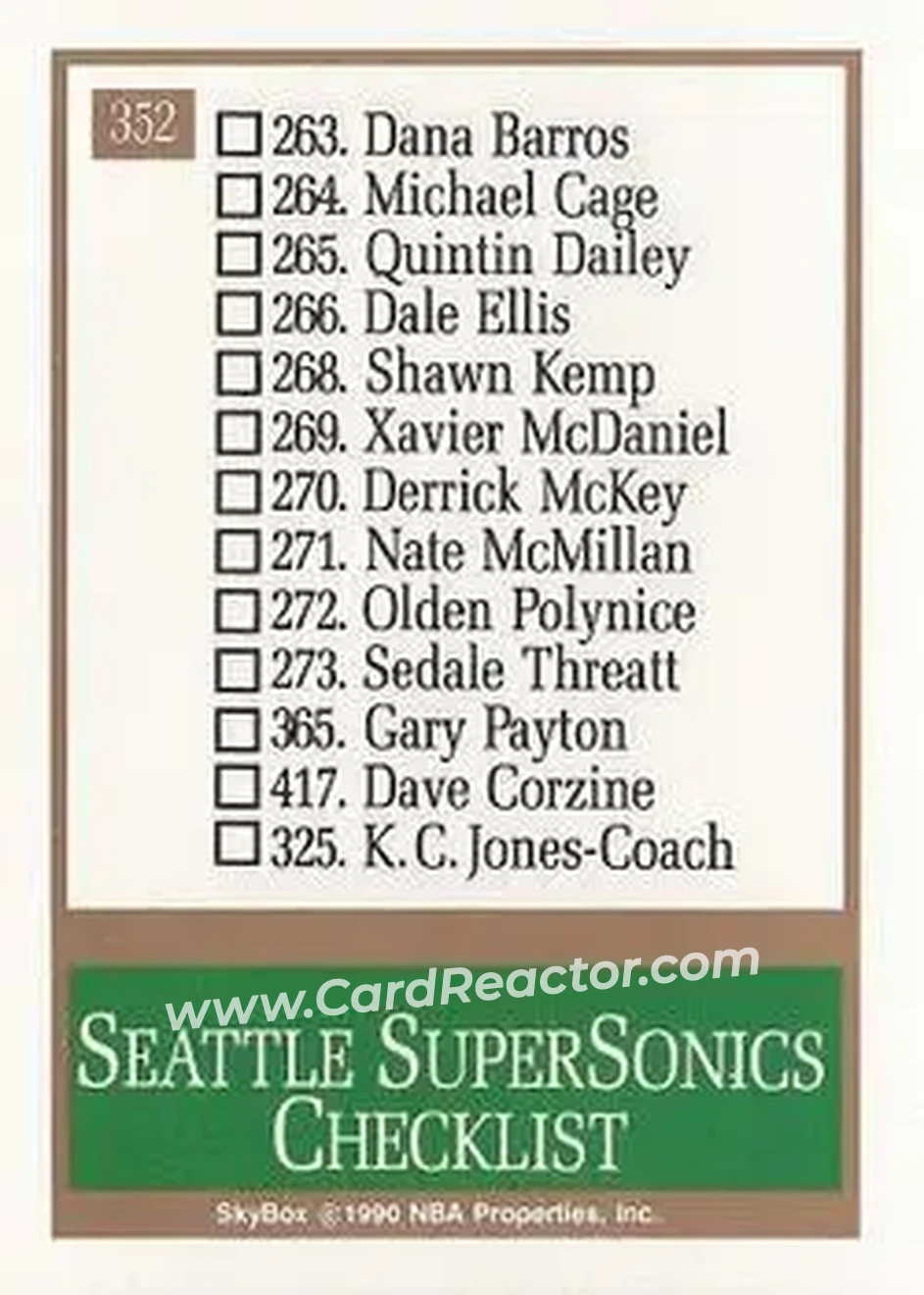 1990-91 SkyBox #352 - Card #352 - Seattle SuperSonics - Back