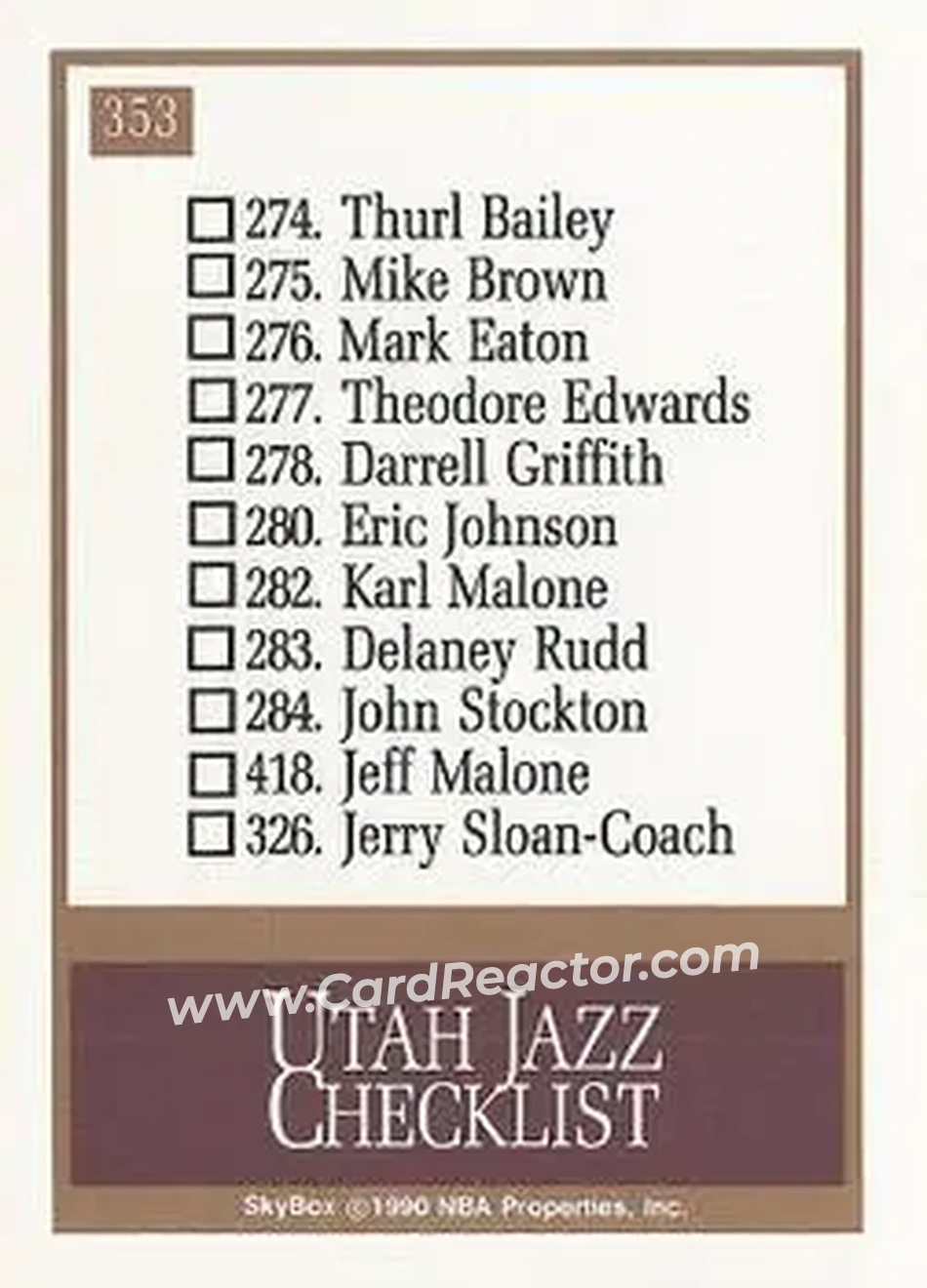 1990-91 SkyBox #353 - Card #353 - Utah Jazz - Back