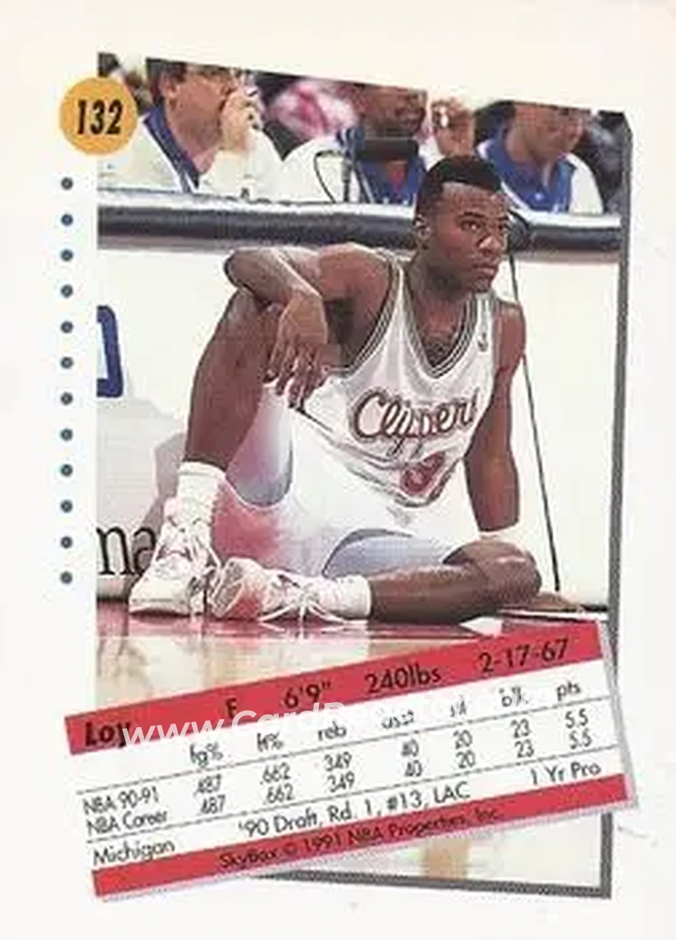1991-92 SkyBox #132 - Loy Vaught - Los Angeles Clippers - Back 1991-92 SkyBox #132 - Loy Vaught - Los Angeles Clippers - Back