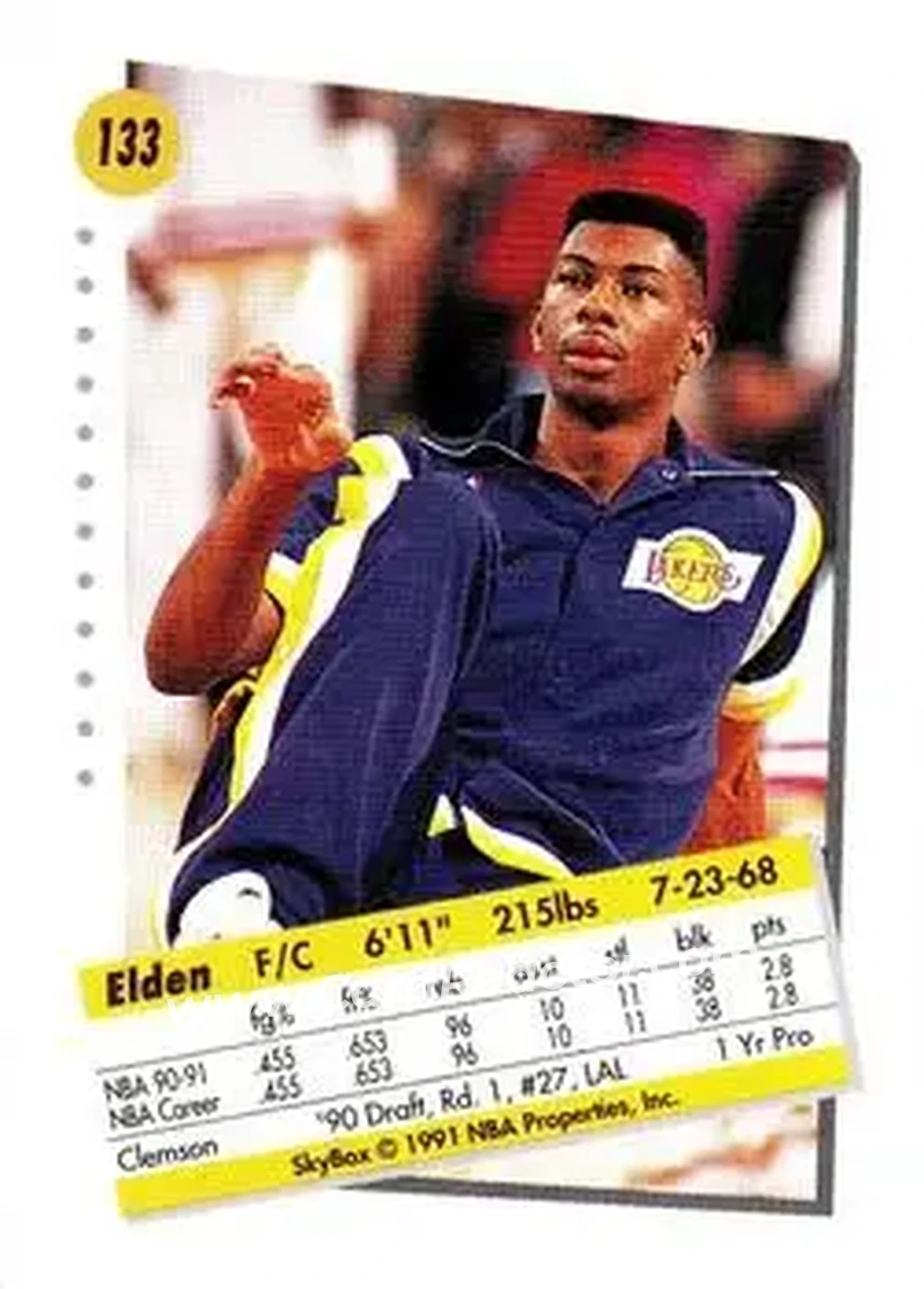 1991-92 SkyBox #133 - Elden Campbell - Los Angeles Lakers - Back
